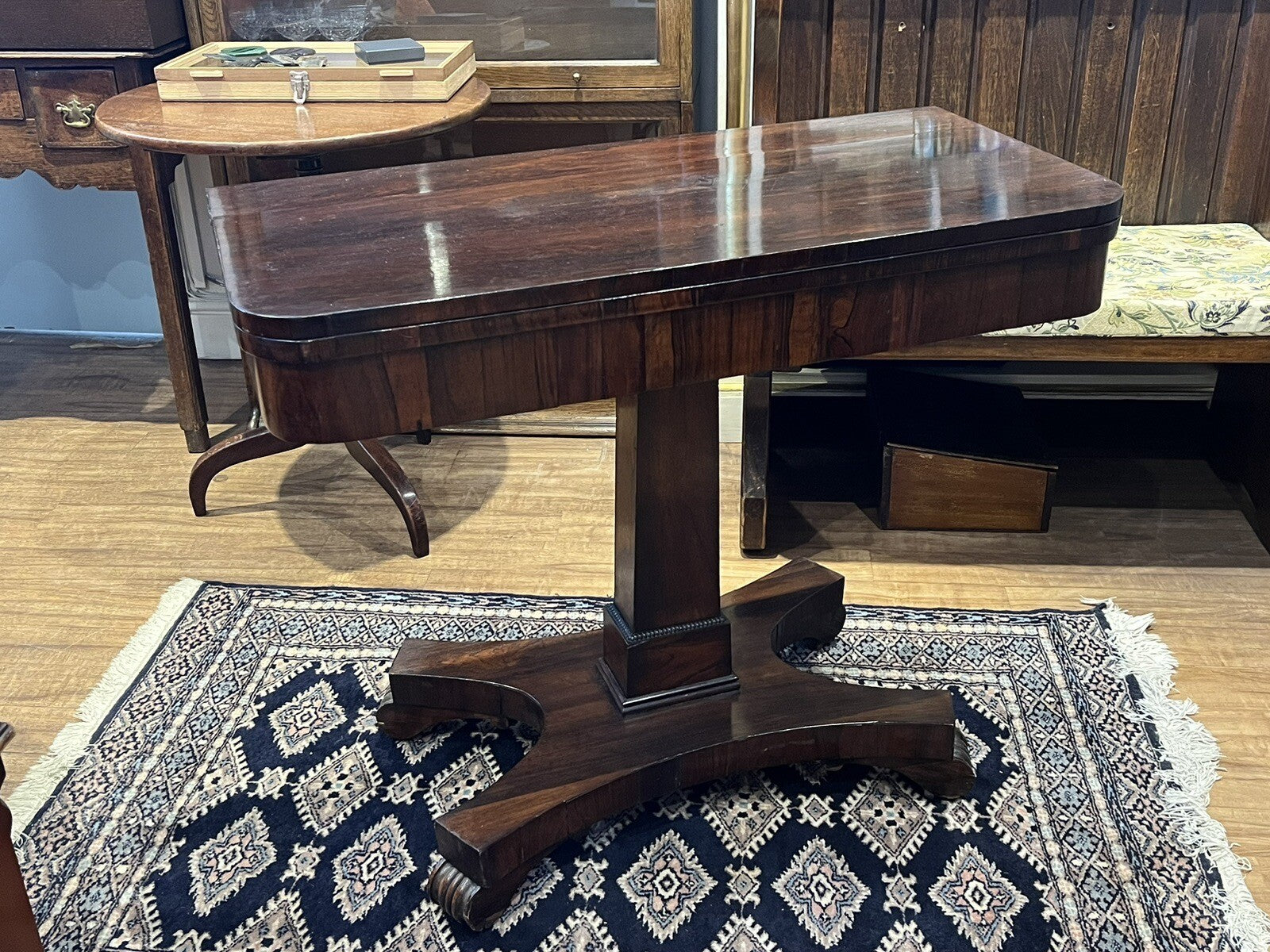 Antique Rosewood Games Table With Fold Over Lid & Card playing area