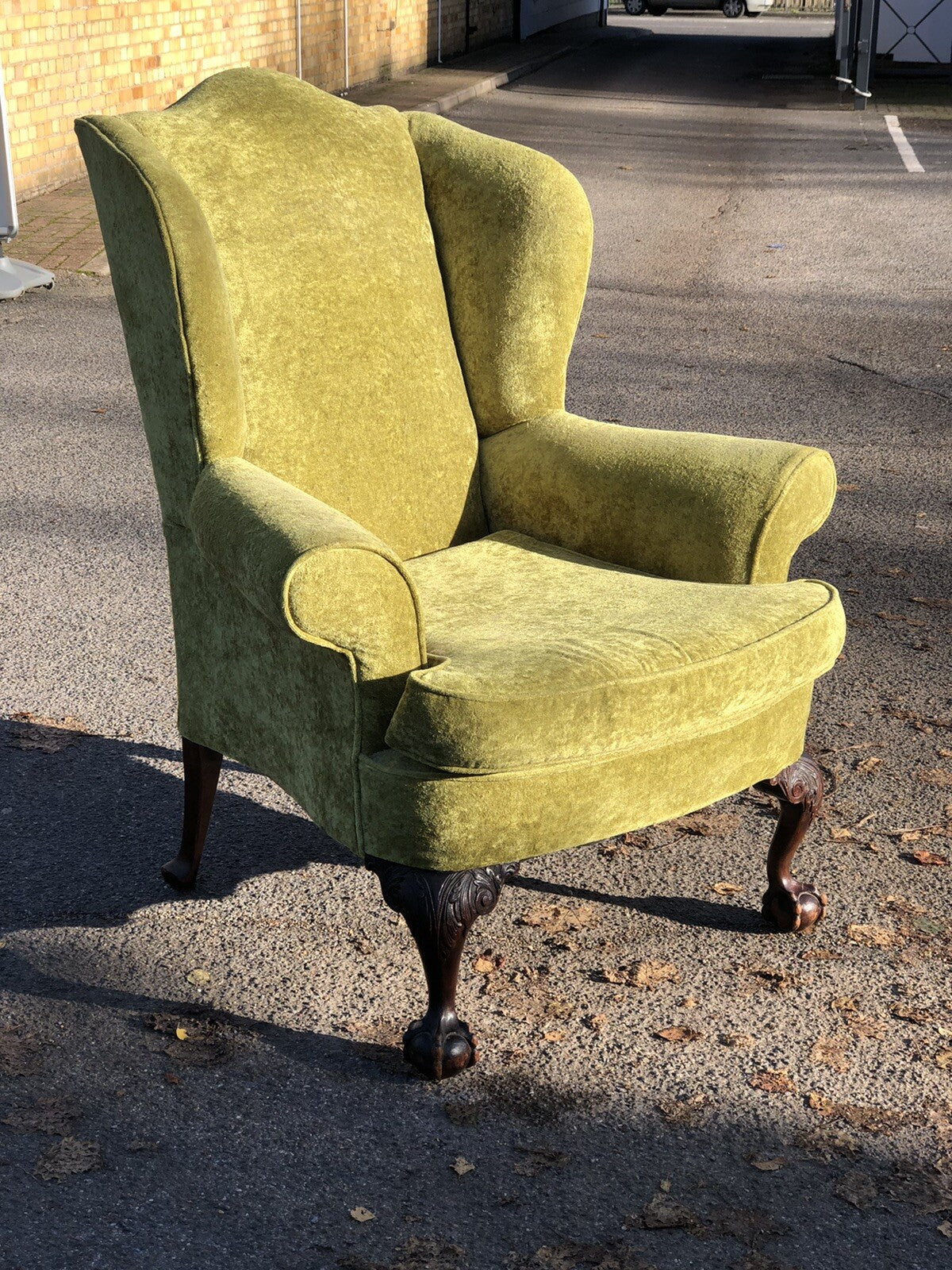 Antique Library Armchair, Fine Carved Mahogany Legs.