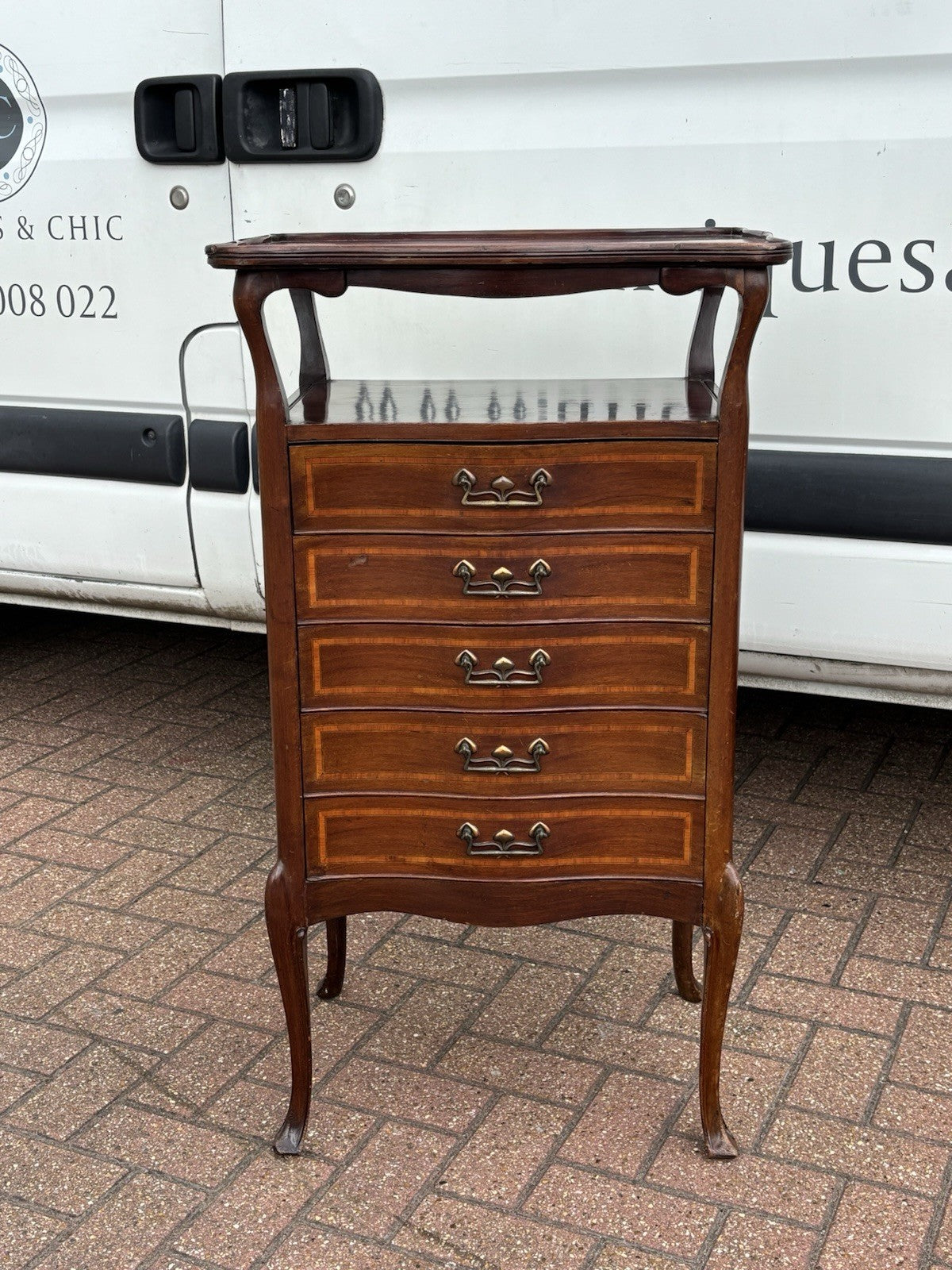 Art Noveau Inlaid Mahogany Set Of Drawers, Tulip Handles.