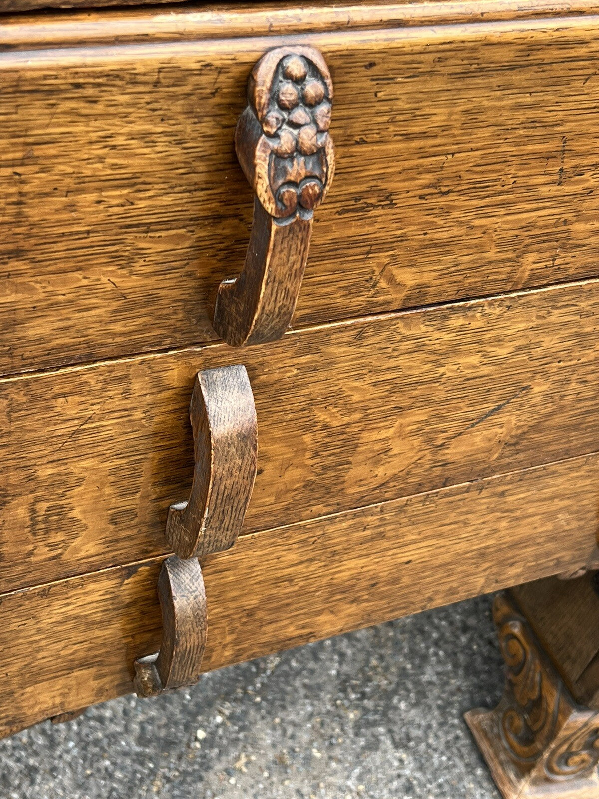 Art Deco Oak Sideboard. Circa 1930's. Carved With Flowers . Lots Of Storage.