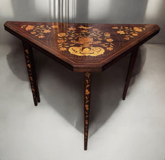18thC Dutch Marquetry Games Table With Fold Over Lid & Baized Playing Area