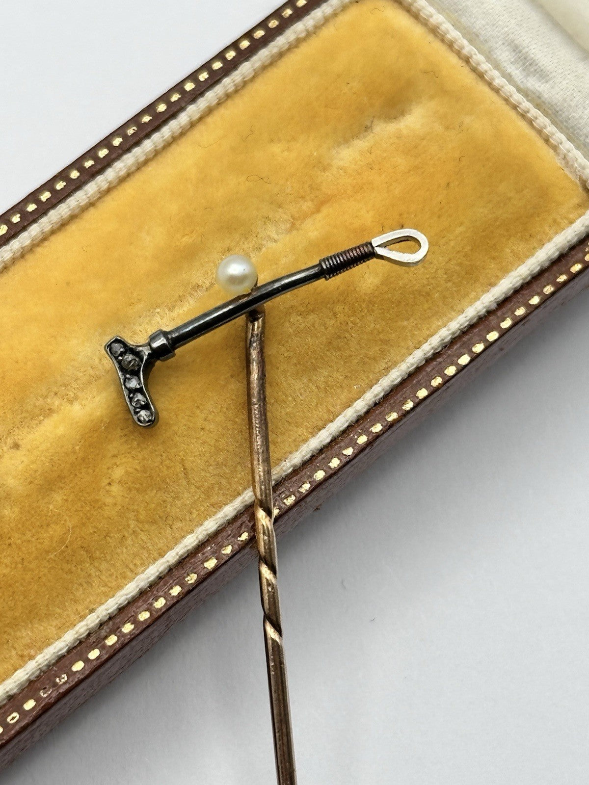 Antique 9ct Gold 15ct Gold Diamond Riding Crop On 9ct Gold Stick Pin