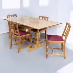 1930's Extending Light Oak Draw Leaf Table & 4 Chairs