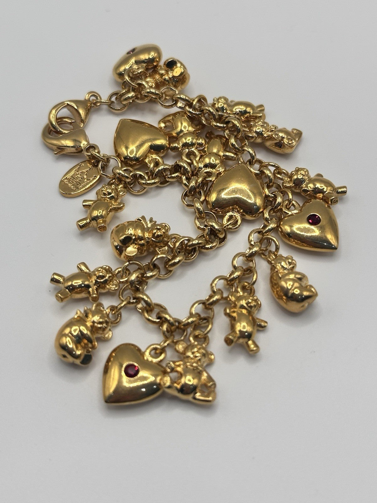 18ct Gold Plated Hearts Bears Charm Bracelet Made With Swarovski Crystal