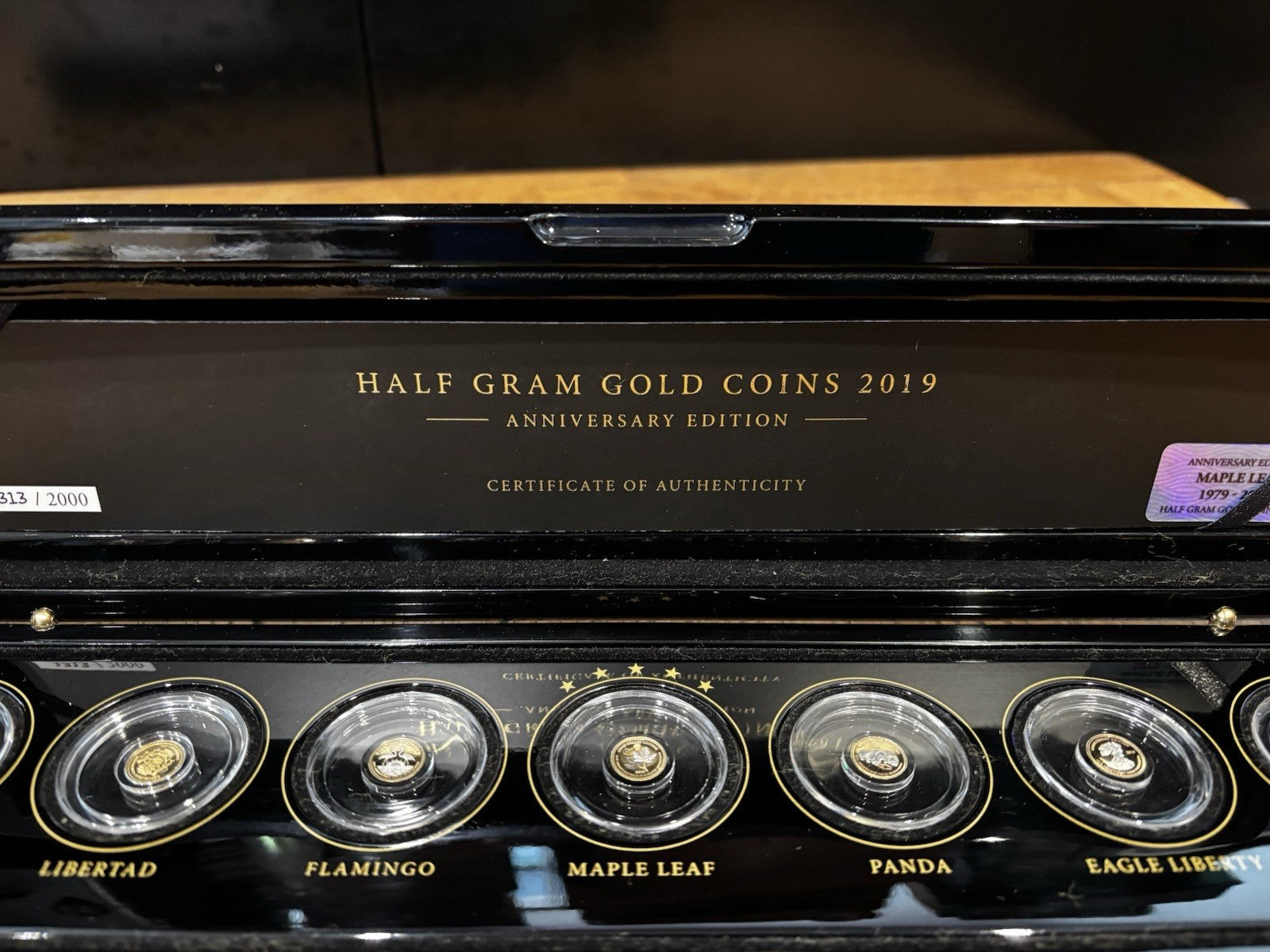 7 Half Gram Gold Coin Set, 2019 Anniversary Cased Edition.  3.5 G .999 Fine Gold