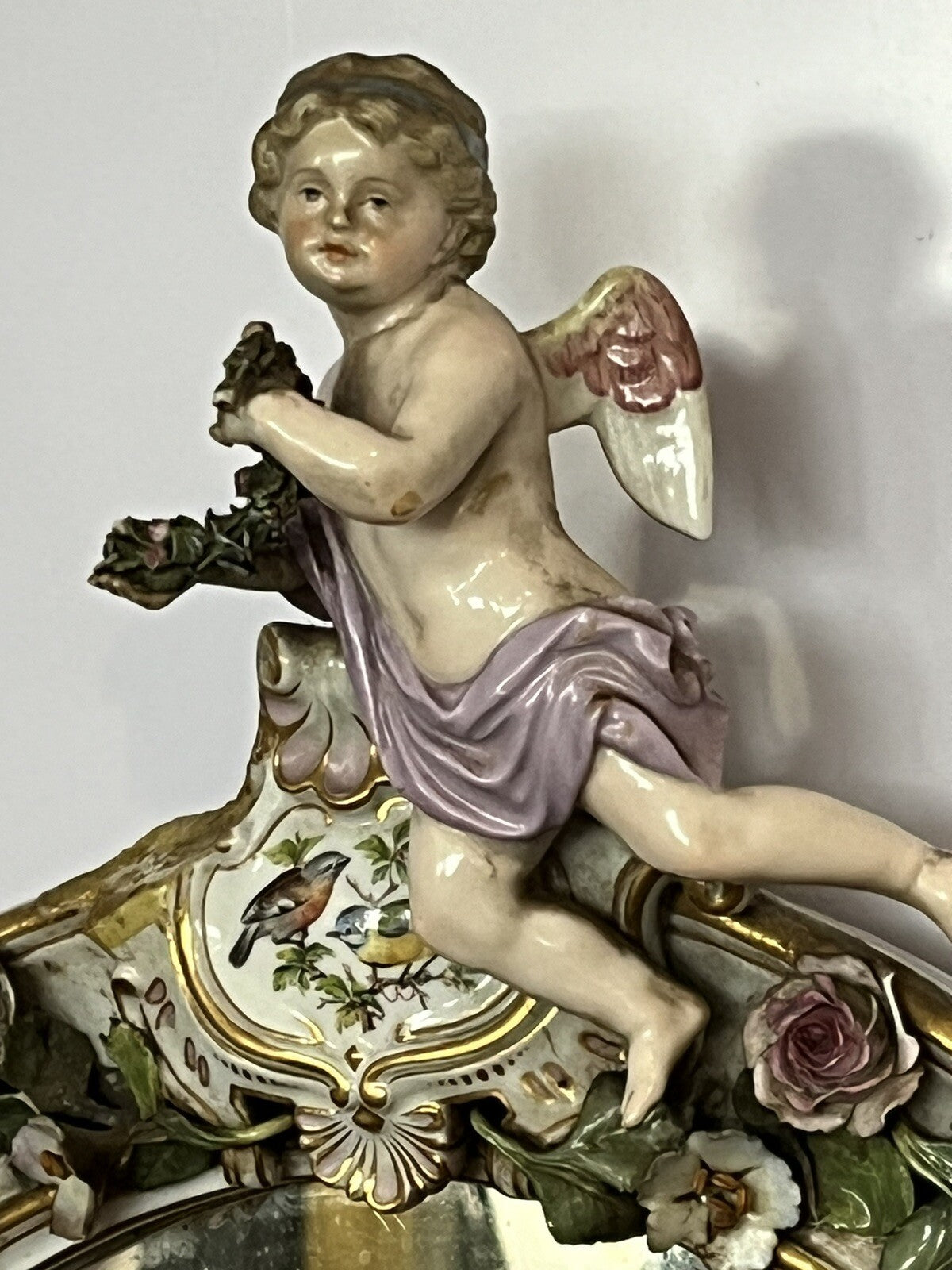 Antique Meissen German Porcelain Wall Mirror .