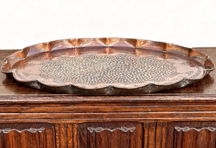 Arts & Crafts Decorated Copper Tray. Large In Size.