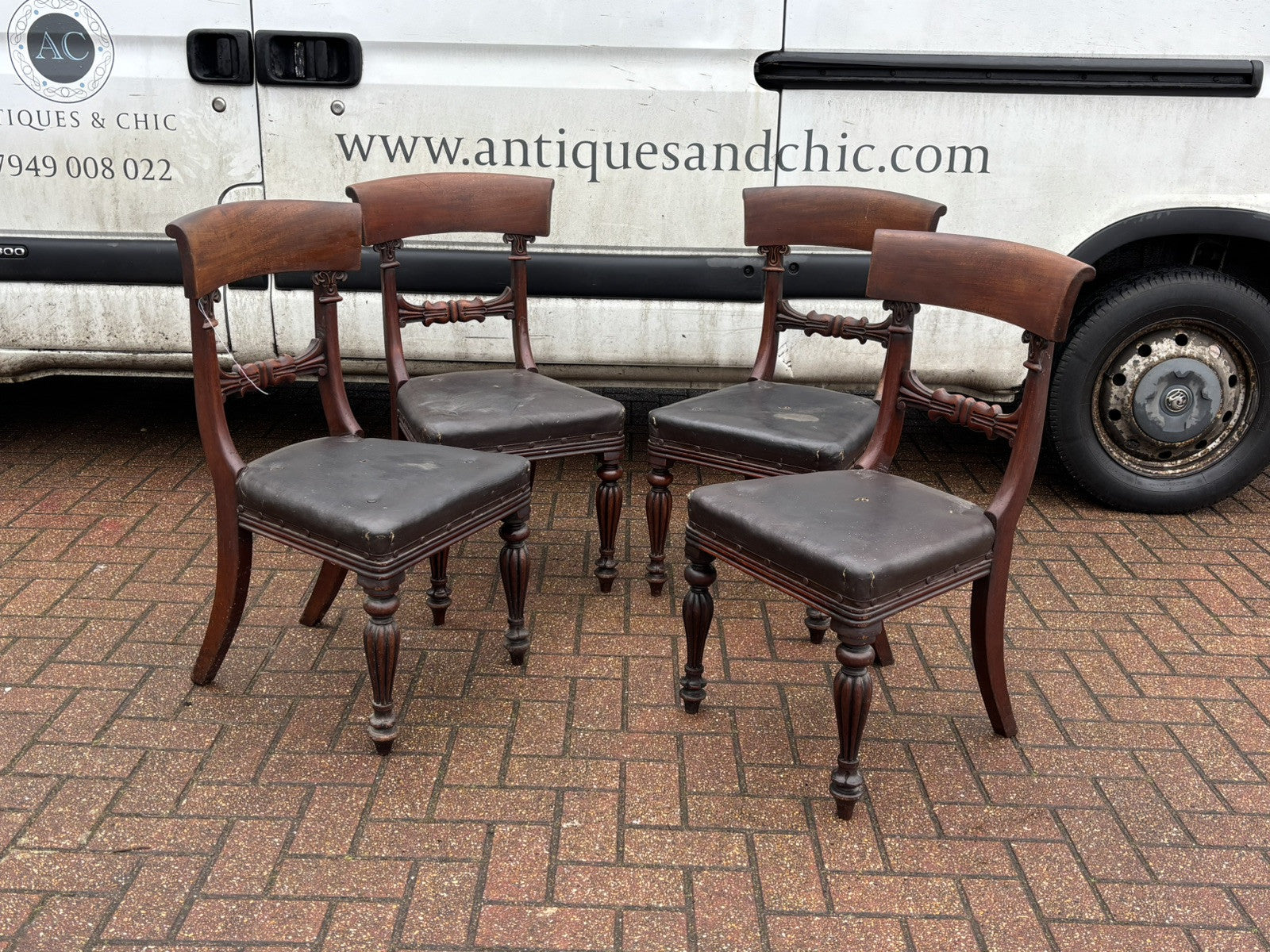 4 Victorian Mahogany Dining Chairs, Completely Original