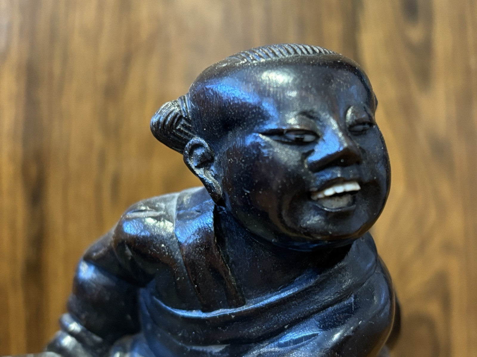 Antique Wooden Carved Figure Sitting On A Water Buffalo, Super Quality