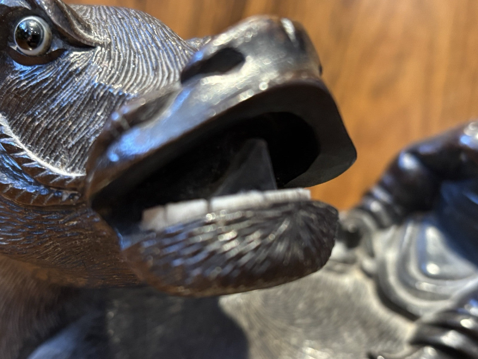 Antique Wooden Carved Figure Sitting On A Water Buffalo, Super Quality