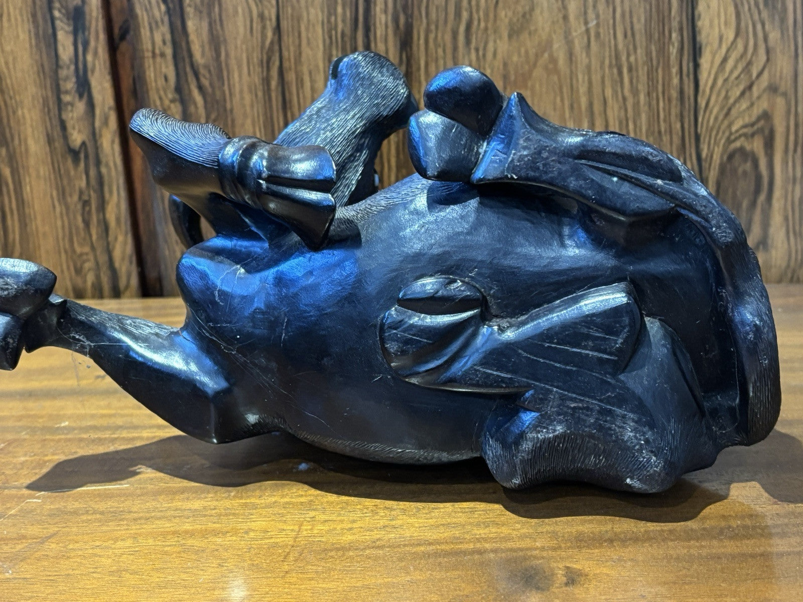 Antique Wooden Carved Figure Sitting On A Water Buffalo, Super Quality