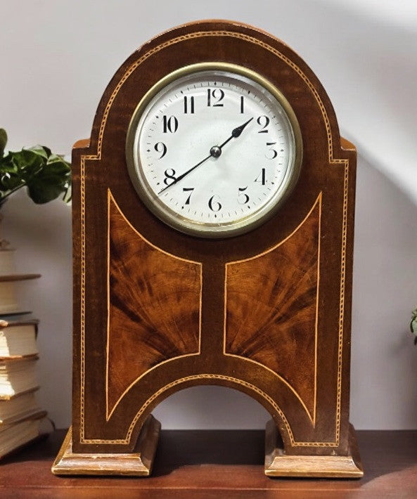 Art Nouveau Inlaid Mantle Clock. Ticking Away Nicely. With Key