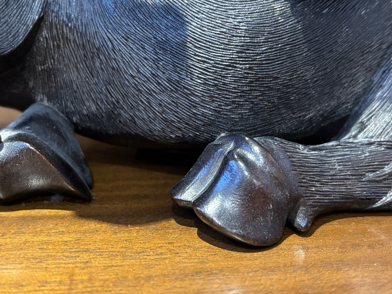 Antique Wooden Carved Figure Sitting On A Water Buffalo, Super Quality