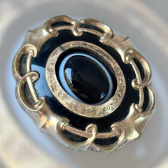 Antique Victorian Bulls Eye Agate Pinchbeck Mourning Brooch