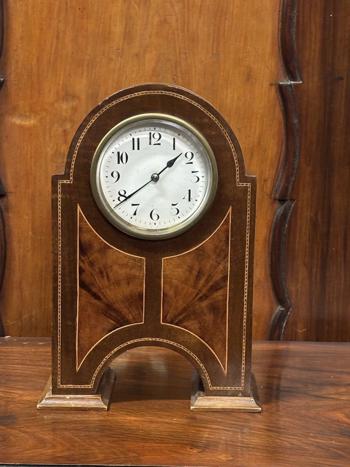 Art Nouveau Inlaid Mantle Clock. Ticking Away Nicely. With Key